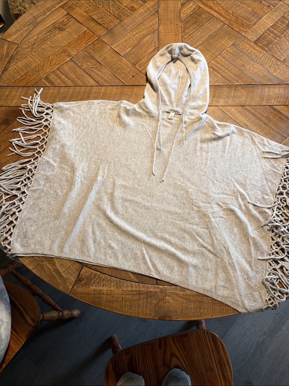 Autumn Cashmere Beige Hooded Fringe Poncho Sweater